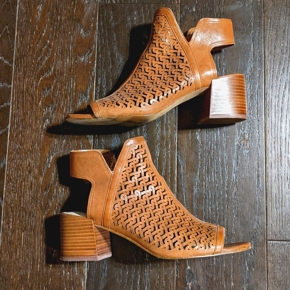 Vince Camuto perforated cognac leather booties 9.5
